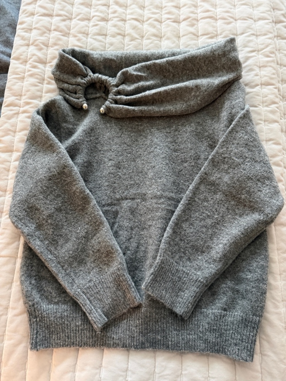 Vici Gray Off-the-Shoulder Drawstring Sweater